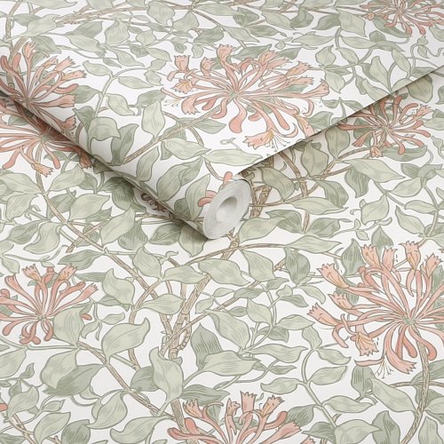 Roll shot of Honeysuckle Verde wallpaper design
