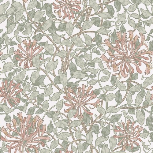 Flat image of Honeysuckle Verde wallpaper by William Morris at Home