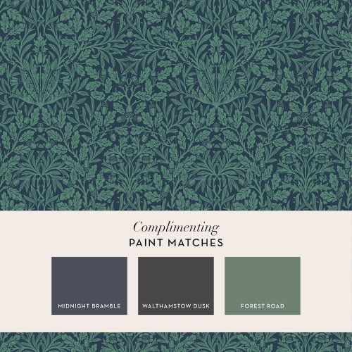 Matching paints paired with Acorn Heritage Blue wallpaper