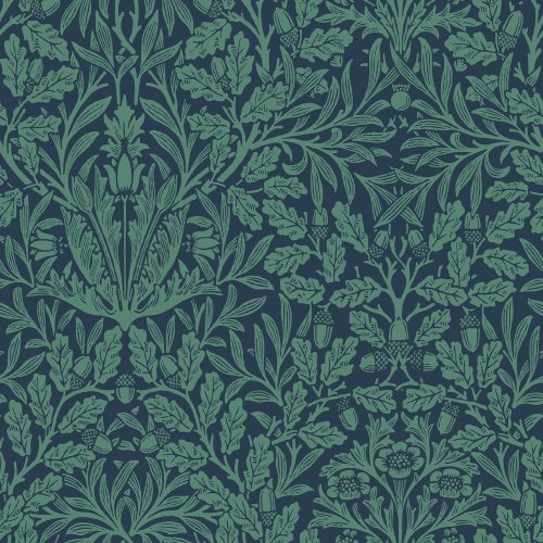 Flat image of Acorn Heritage Blue wallpaper by William Morris at Home