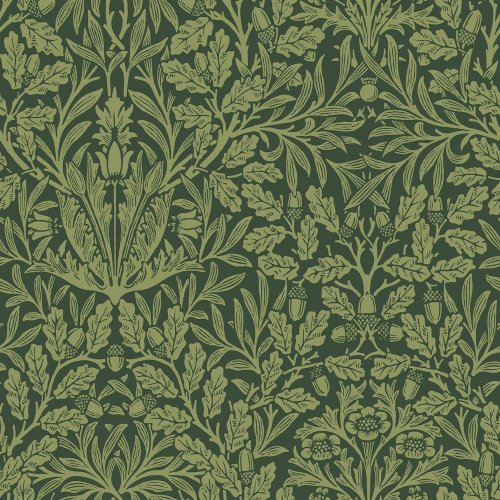 Flat image of Acorn Garden Green wallpaper by William Morris at Home
