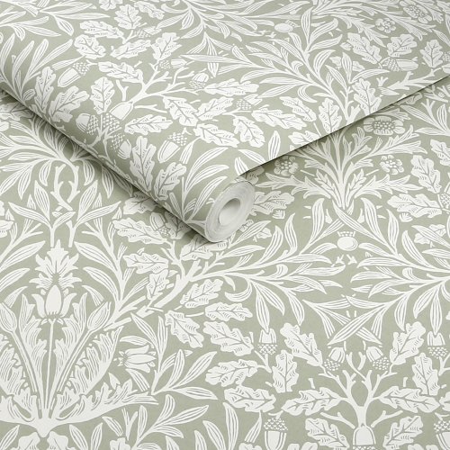 Roll shot showing Acorn Sage wallpaper texture