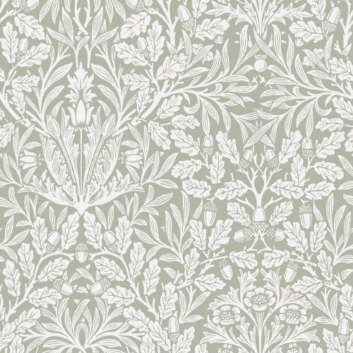 Flat image of Acorn Sage wallpaper by William Morris at Home
