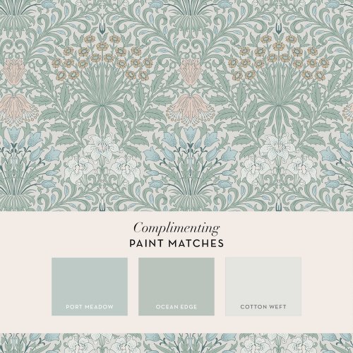 Matching paints paired with Garden Cottage Blues wallpaper