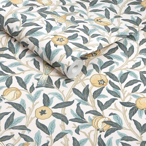 Roll shot of Bird & Pomegranate Cloudy Blues wallpaper pattern