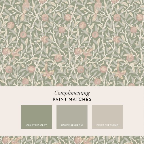 Matching paints paired with Bird & Pomegranate Rose Garden wallpaper