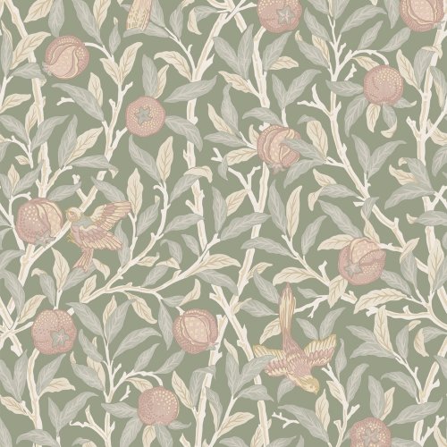 Flat image of Bird & Pomegranate Rose Garden wallpaper by William Morris at Home