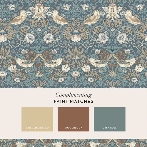 Matching paints paired with Strawberry Thief Washed Blue wallpaper