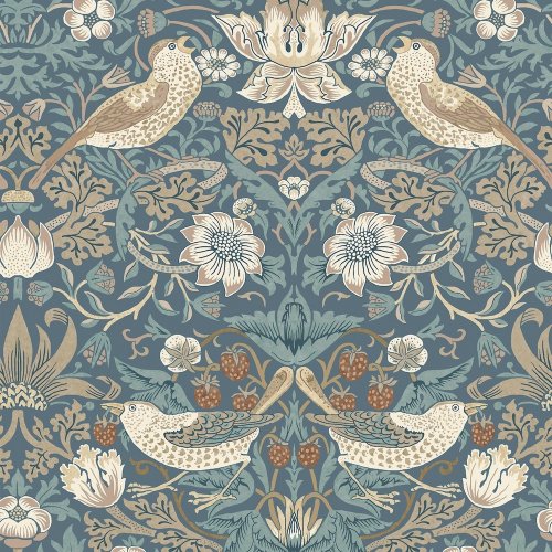Flat image of Strawberry Thief Washed Blue wallpaper by William Morris at Home