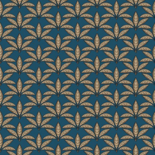 Galerie Leaf Motif Blue & Gold Wallpaper 18513