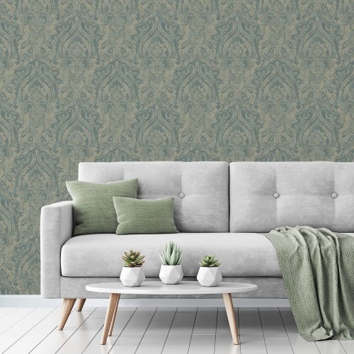 Grandeco Textured Damask Teal Wallpaper Room