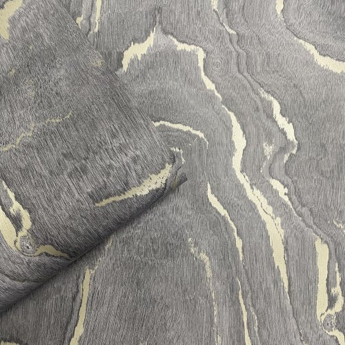 Muriva Woodgrain Charcoal & Gold Wallpaper 199503