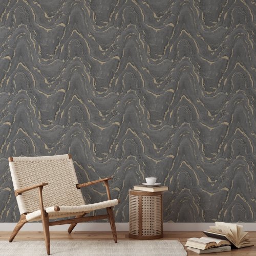 Muriva Woodgrain Charcoal & Gold Wallpaper 199503