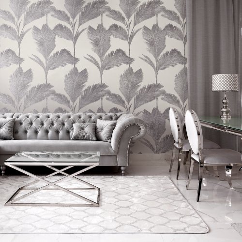 Belgravia Decor Allessia Leaf Silver and Grey Wallpaper GB210