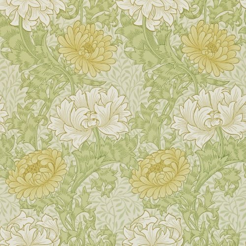 Morris & Co Chrysanthemum Pale Olive Wallpaper 212545