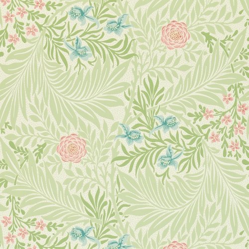 Morris & Co Larkspur Green and Coral Wallpaper 212558