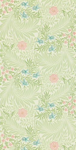 Morris & Co Larkspur Green and Coral Wallpaper 212558