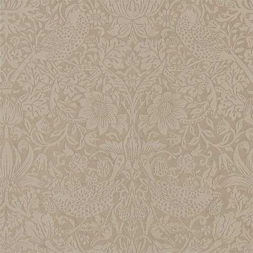 Morris & Co Pure Strawberry Thief Taupe & Gilver Wallpaper