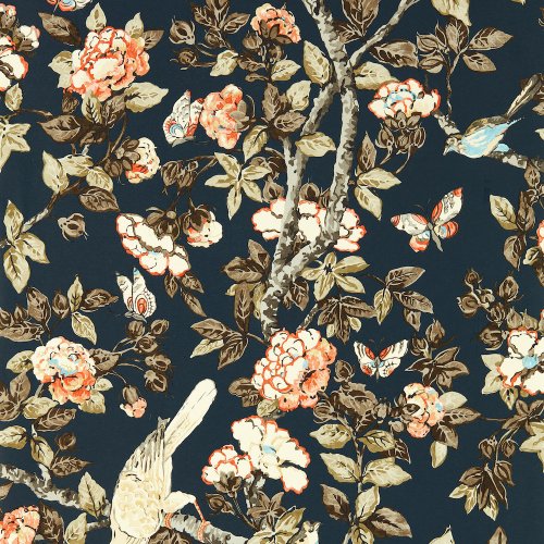 Sanderson Caverley Indigo Blue/Rowan Berry Wallpaper 217037