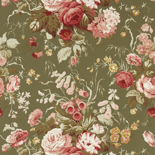 Sanderson Stapleton Park Olive/Bengal Red Wallpaper 217046