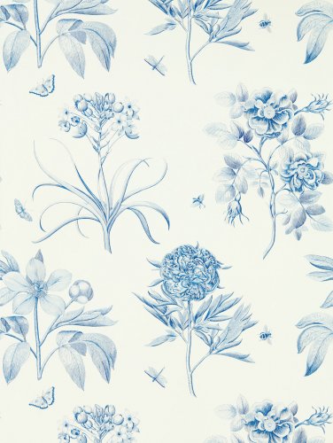 Sanderson Etchings & Roses China Blue Wallpaper 217052