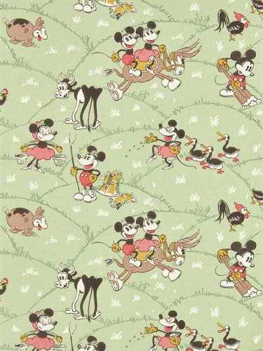 Sanderson Mickey At The Farm Macaron Green Wallpaper Long