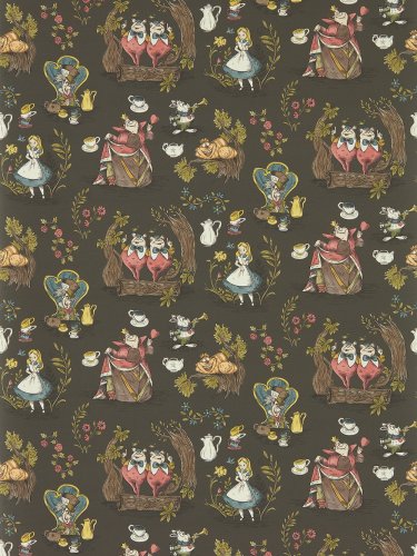Sanderson Alice in Wonderland Chocolate Wallpaper Long
