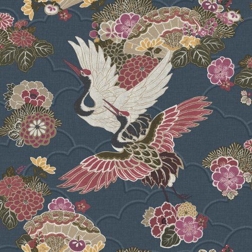 Rasch Kyoto Navy & Magenta Wallpaper 282763