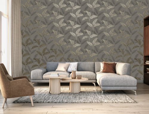The Design Library Amara Palm Pewter & Gold Wallpaper 283487