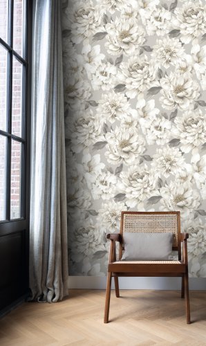 The Design Library Large Floral Taupe Wallpaper 283777