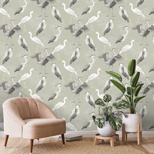 The Design Library Heron Sage Green Wallpaper 283951