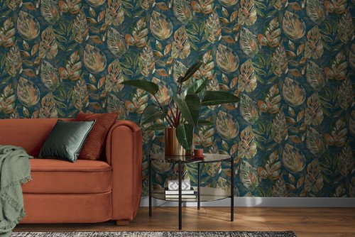 Holden Decor Aralia Teal/Orange Wallpaper 36114