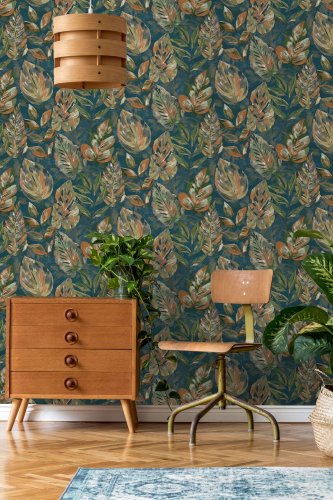 Holden Decor Aralia Teal/Orange Wallpaper 36114