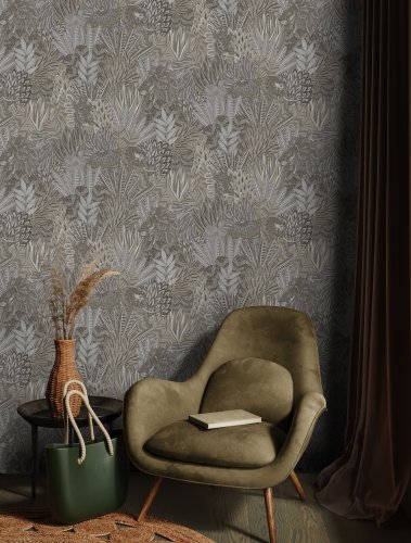 Holden Decor Rainforest Charcoal Wallpaper 36162