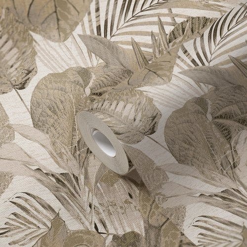 AS Creation Famous Garden Tropical Leaves Beige Wallpaper Roll
