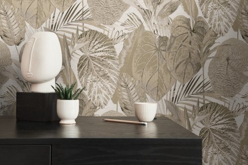 AS Creation Famous Garden Tropical Leaves Beige Wallpaper Room