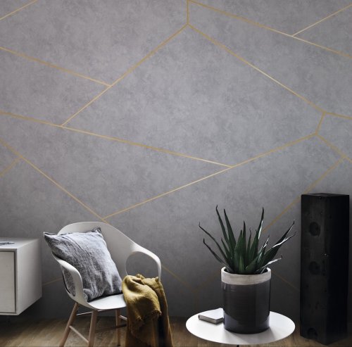 Rasch Brick Lane Fractal Grey Gold Mural