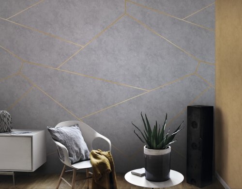 Rasch Brick Lane Fractal Grey Gold Mural