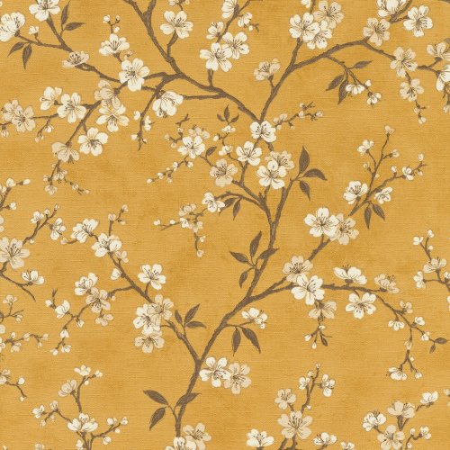 Rasch Blossom Mustard and Cream Wallpaper 456721