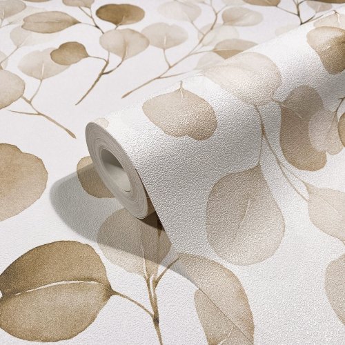 Galerie Flora Eucalyptus White & Brown Wallpaper Roll