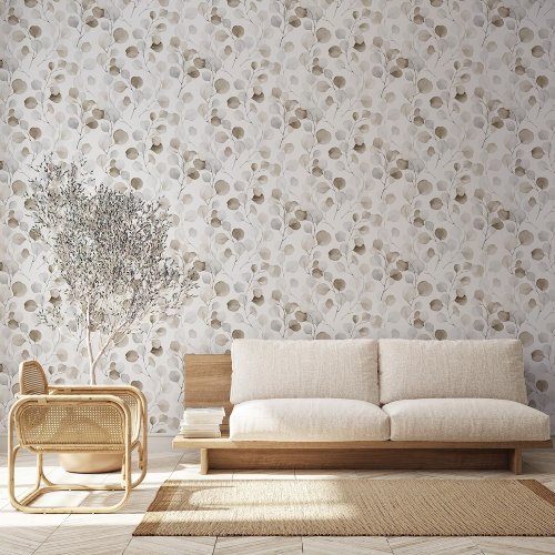 Galerie Flora Eucalyptus Silver & Brown Wallpaper Room