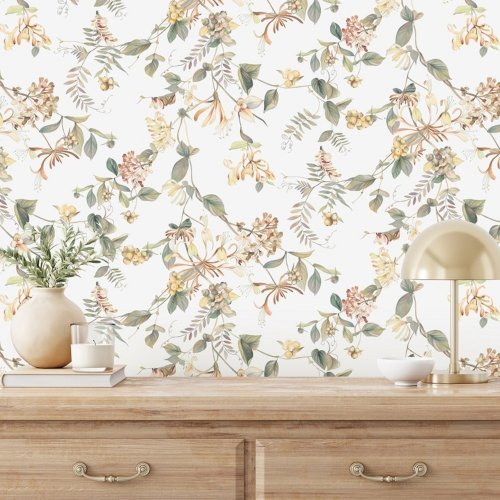 Galerie Flora Summer Bouquet White & Green Wallpaper Room 2