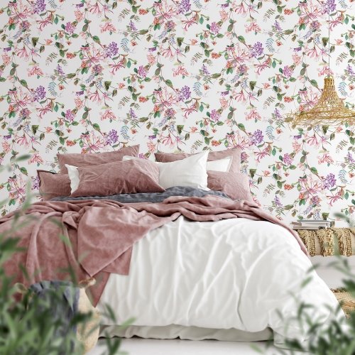 Galerie Flora Summer Bouquet White & Green Wallpaper Room