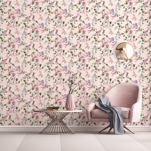 Galerie Flora Summer Bouquet White & Green Wallpaper Room