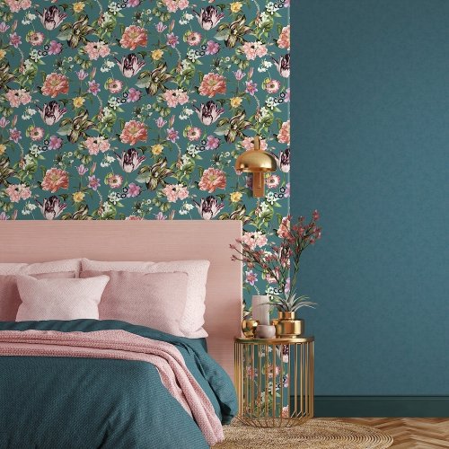 Galerie Flora Cherry Blossom Green Wallpaper Room