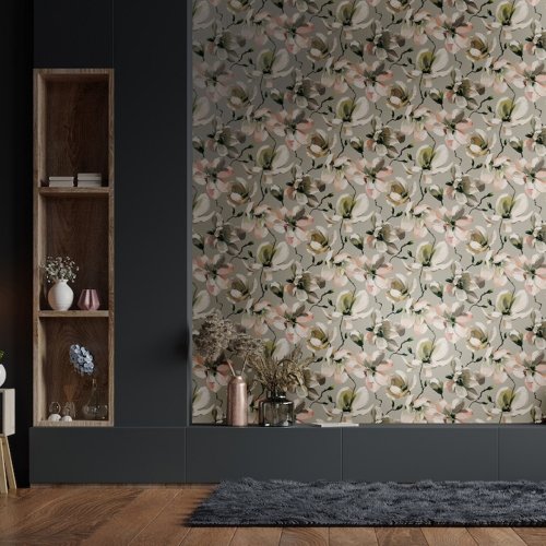 Galerie Flora Cherry Blossom Green Wallpaper Room 2