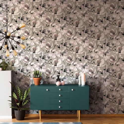 Galerie Flora Cherry Blossom Grey Wallpaper Room