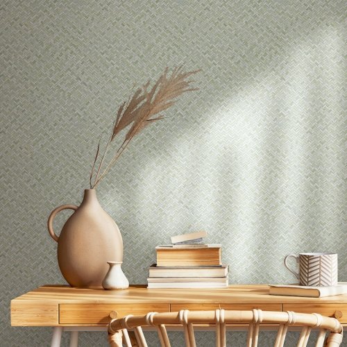 Galerie Flora Herringbone Weave Green Wallpaper Room