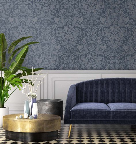 Holden Decor Woodland Stitch Navy Wallpaper 65787