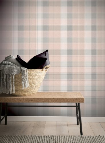 Arthouse Country Check Pink and Grey Wallpaper